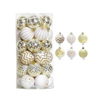 Zoiskn 30-psc Gold and White Christmas Tree Balls - Shatterproof Ornaments for Holiday Tree Decoration, Elegant and Durable