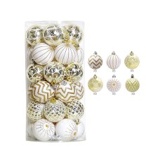 Zoiskn 30-psc Gold and White Christmas Tree Balls - Shatterproof Ornaments for Holiday Tree Decoration, Elegant and Durable